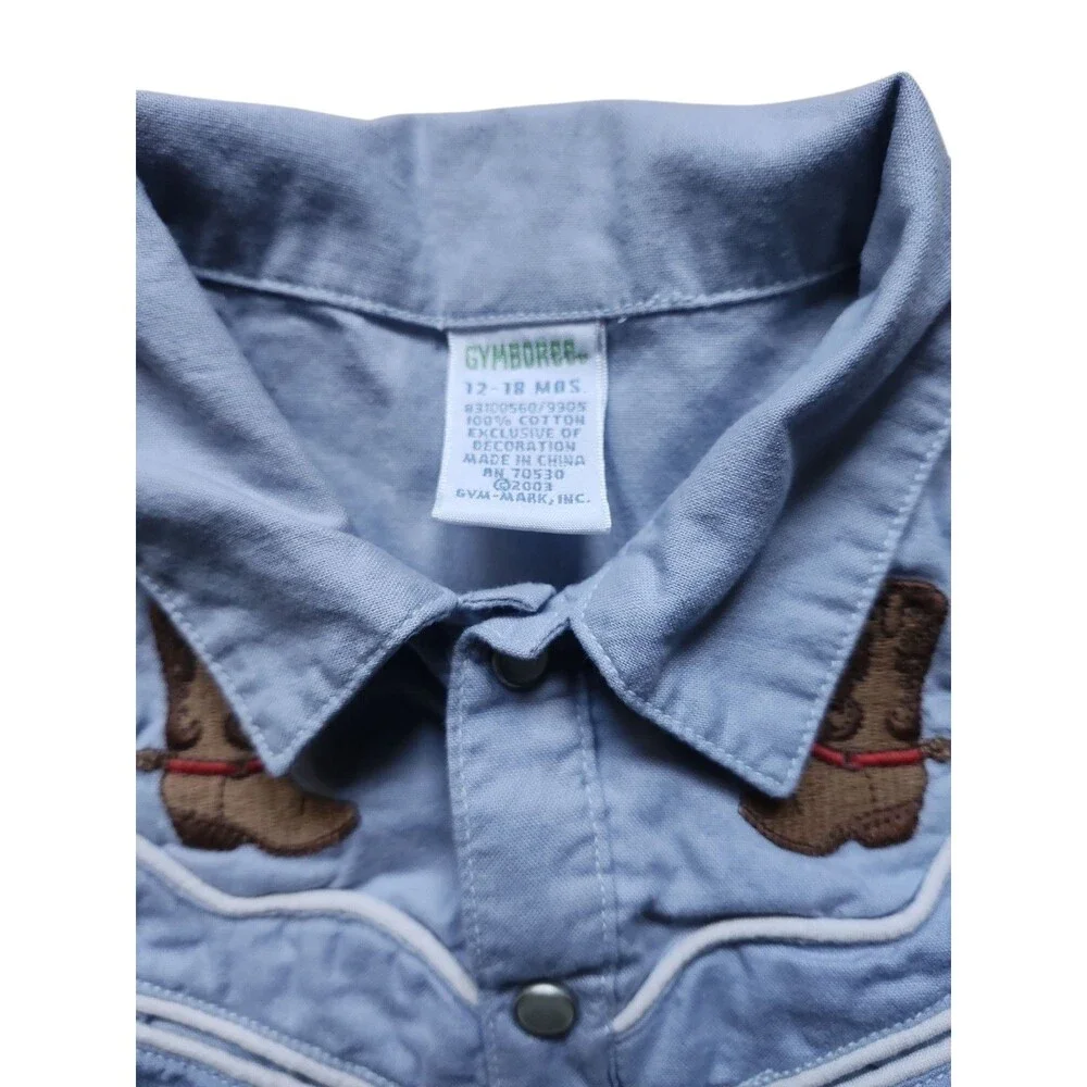 Gymboree Short Sleeve Coveralls 12-18 Month Blue Cowboy Pearl Snap Western Y2K